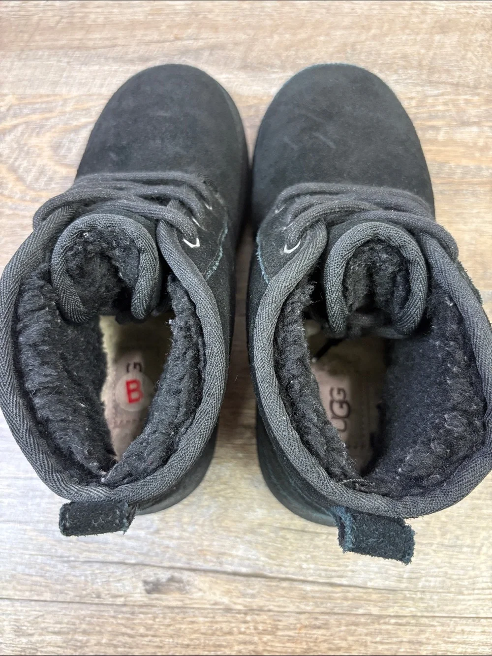 UGG Neumel Black Suede Shearling Lace-Up Ankle Boots Size 4